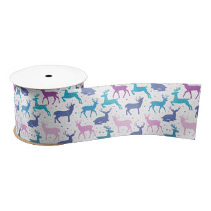 Colourful Pastel Reindeer Pattern Satin Ribbon
