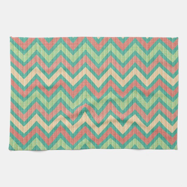 Colourful Pastel Retro Chevron Pattern Texture Kitchen Towel (Horizontal)