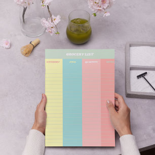 Colourful Pastel Retro Grocery List Notepad