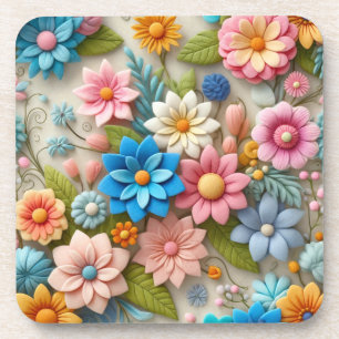 Colourful Pastel Spring 3D Felt Floral Art  Coaster