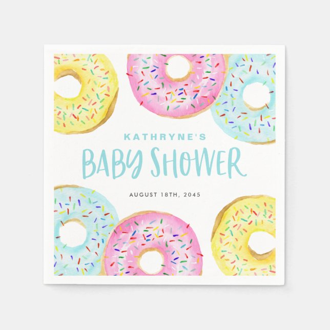 Colourful Pastel Sprinkle Doughnuts Baby Shower Napkin (Front)