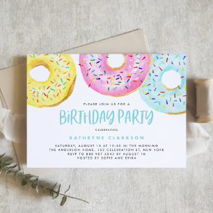 Colourful Pastel Sprinkle Doughnuts Birthday Party Invitation