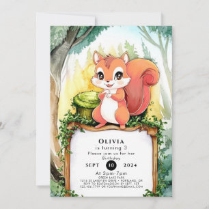 Colourful Pastel Squirrel Birthday Invitation