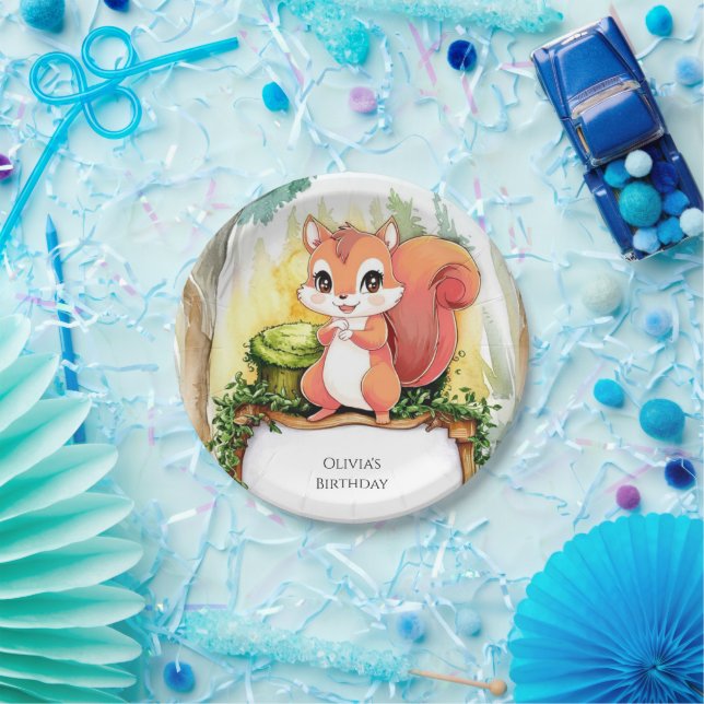 Colourful Pastel Squirrel Birthday Paper Plate (Party)
