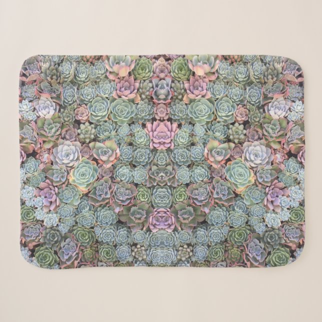 Colourful Pastel Succulent Garden Sherpa Blanket (Front (Horizontal))