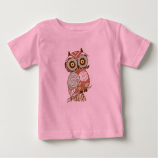 Colourful Pastel Tones Retro Floral Owl Baby T-Shirt