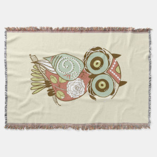 Colourful Pastel Tones Retro Floral Owl Throw Blanket