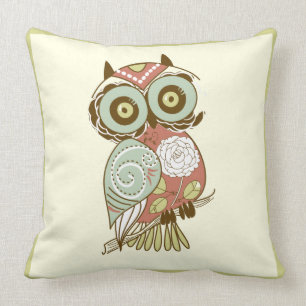 Colourful Pastel Tones Retro Floral Owl Throw Pillow