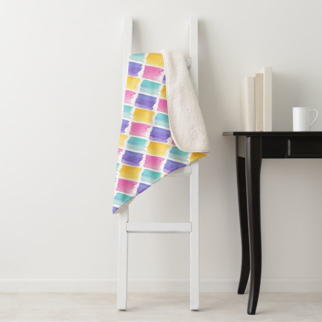 Colourful Pastel Watercolor Brush Strokes Pattern Sherpa Blanket (In Situ)