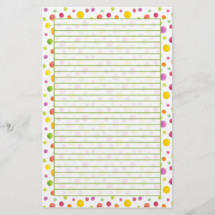 Colourful Pastel Watercolor Dots Lined Stationery