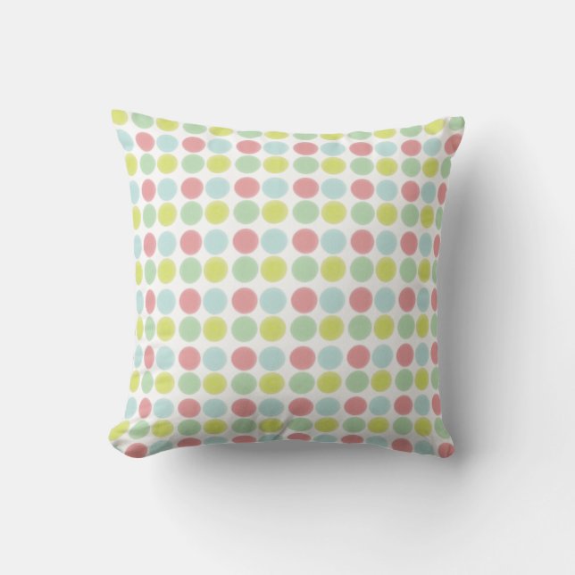 Colourful Pastel Watercolor Dots Throw Pillow (Front)