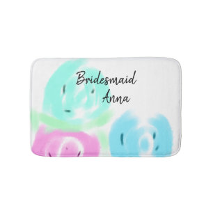 Colourful pastel watercolor floral bridemaid add bath mat