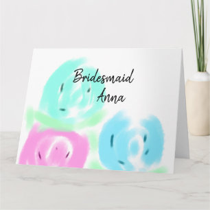 Colourful pastel watercolor floral bridemaid add n thank you card
