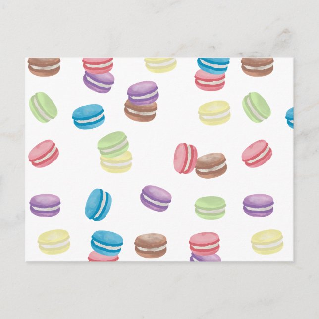 Colourful Pastel Watercolor French Macarons  Holiday Postcard (Front)