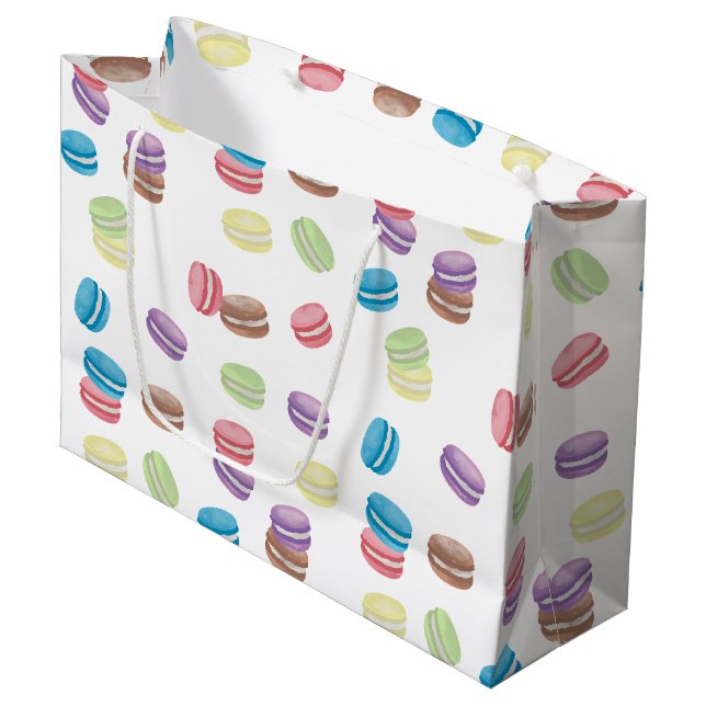 Colourful Pastel Watercolor French Macarons  Large Gift Bag (Front Angled)