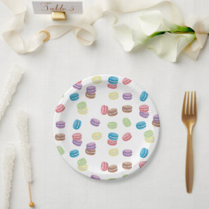 Colourful Pastel Watercolor French Macarons Paper Plate