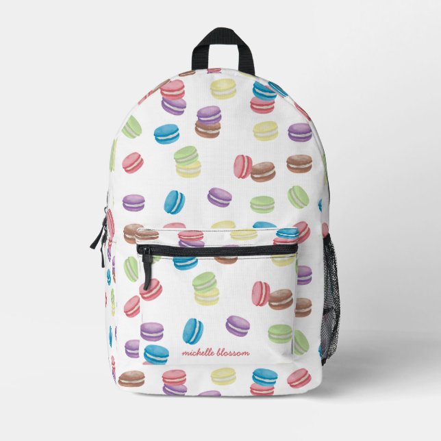 Colourful Pastel Watercolor French Macarons  Printed Backpack (Front)