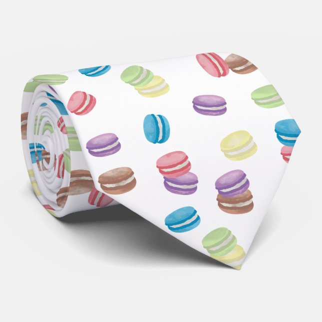 Colourful Pastel Watercolor French Macarons  Tie (Rolled)