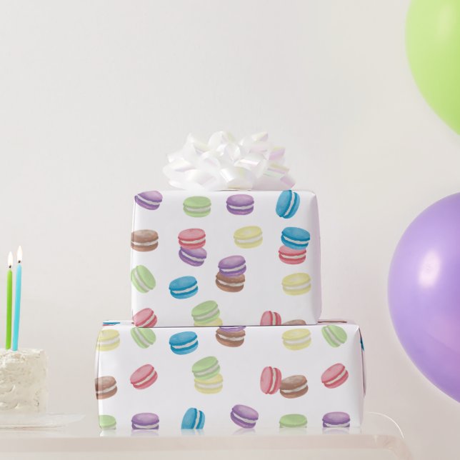 Colourful Pastel Watercolor French Macarons  Wrapping Paper (Party Gifts)