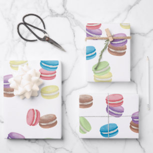 Colourful Pastel Watercolor French Macarons  Wrapping Paper Sheet