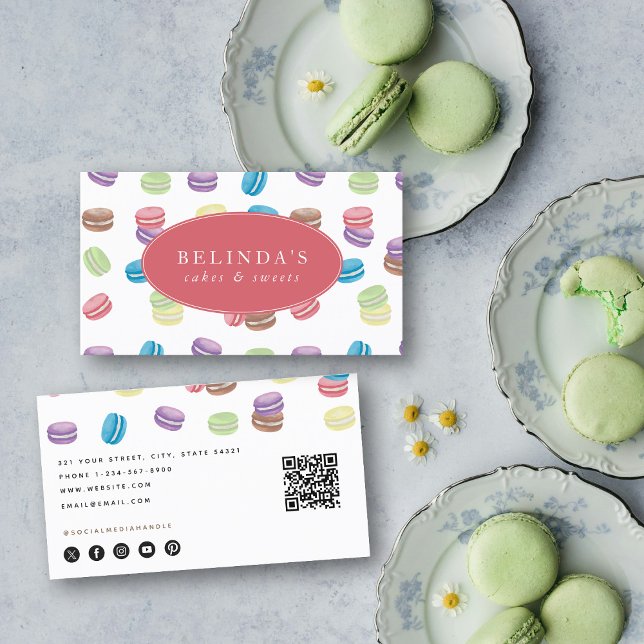 Colourful Pastel Watercolor Macarons Pastry Chef Business Card (Colorful Pastel Watercolor Macarons Pastry Chef Business Card)