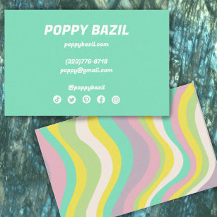 Colourful Pastel Wavy Stripes Minimalist Green Business Card