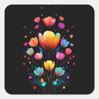 Colourful Pastel Wildflowers Bouquet Square Sticker