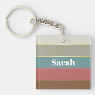 Colourful Pastell Gold Personalized Colour Stripes Keychain