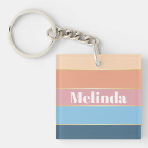 Colourful Pastell Gold Personalized Colour Stripes Keychain