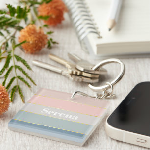 Colourful Pastell Gold Personalized Colour Stripes Keychain