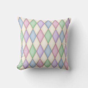 Colourful Pastels Distressed Harlequin Pattern Throw Pillow