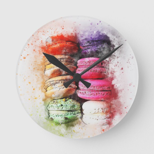 Colourful Pastry Cake Macaroon Abstract Round Clock (Front)