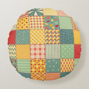 Colourful patchwork: abstract seamless ornaments. round pillow