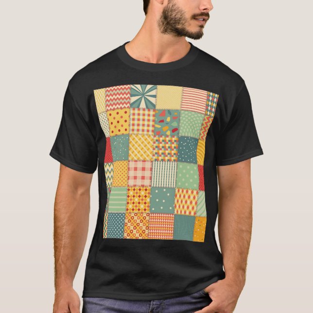 Colourful patchwork: abstract seamless ornaments. T-Shirt (Front)