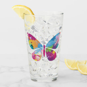Colourful Patchwork Butterflies Drinking Glass