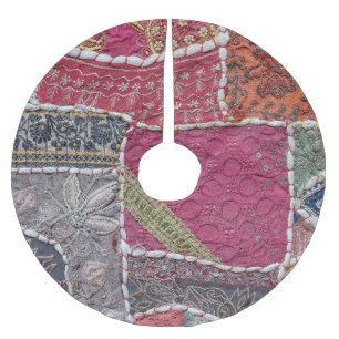 Colourful Patchwork Carpet Closeup Detail Brushed Polyester Tree Skirt