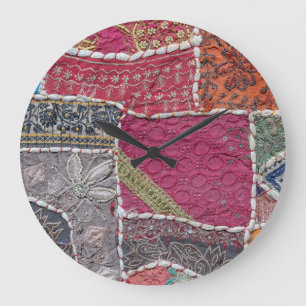Colourful Patchwork Carpet Closeup Detail Large Clock