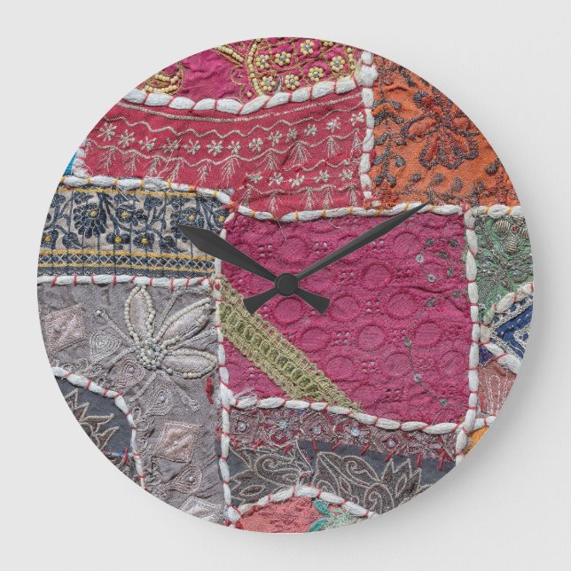 Colourful Patchwork Carpet Closeup Detail Large Clock (Front)