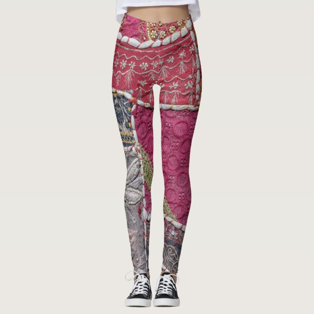 Colourful Patchwork Carpet Closeup Detail Leggings (Front)
