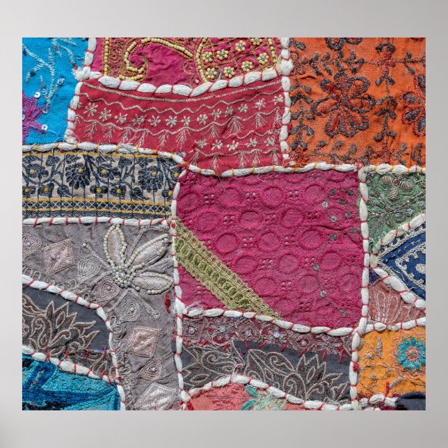 Colourful Patchwork Carpet Closeup Detail Poster (Front)