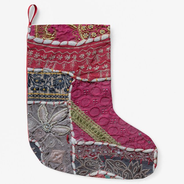 Colourful Patchwork Carpet Closeup Detail Small Christmas Stocking (Front)