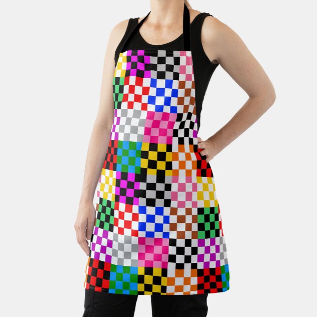 Colourful Patchwork Chequered Pattern Design  Apron (Creator Uploaded)