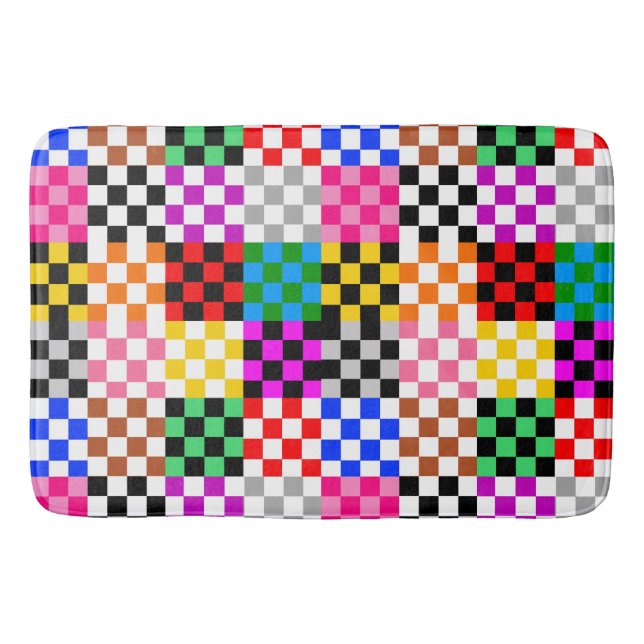 Colourful Patchwork Chequered Pattern Design  Bath Mat (Front)