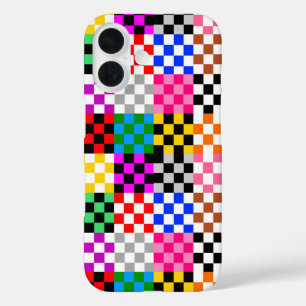 Colourful Patchwork Chequered Pattern Design iPhone 16 Case