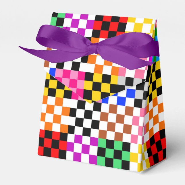 Colourful Patchwork Chequered Pattern Design  Favor Box (Front Side)