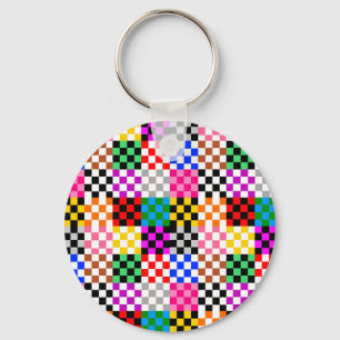 Colourful Patchwork Chequered Pattern Design  Keychain