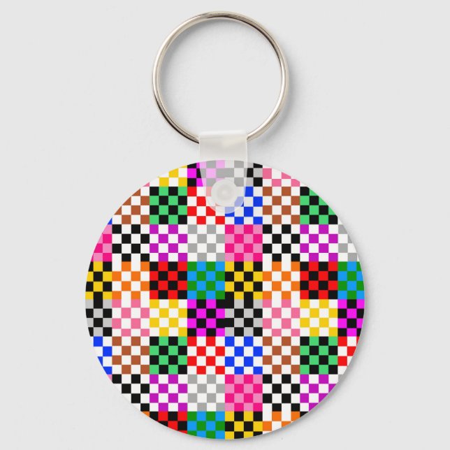 Colourful Patchwork Chequered Pattern Design  Keychain (Front)