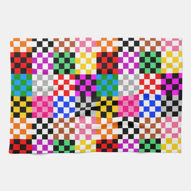 Colourful Patchwork Chequered Pattern Design  Kitchen Towel (Horizontal)