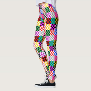 Colourful Patchwork Chequered Pattern Design Leggings