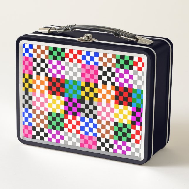 Colourful Patchwork Chequered Pattern Design  Metal Lunch Box (Front)